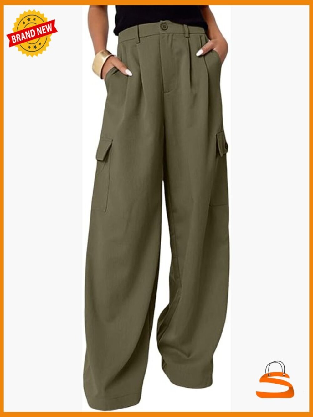 High Waisted Wide Leg Cargo Pants with 4 Pockets